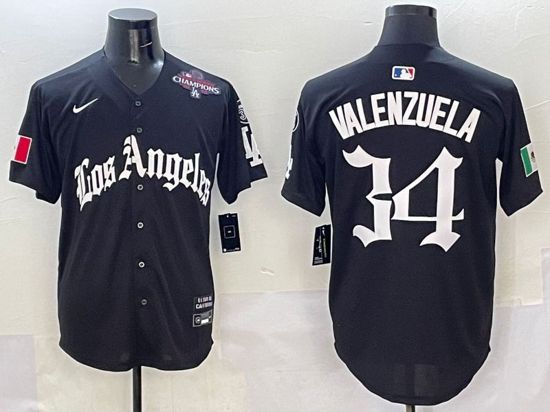 Men Los Angeles Dodgers #34 Valenzuela Black Five generations Joint Name 2025 Nike MLB Jersey style 8
